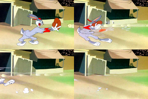 Impact of highly accelerated Bugs Bunny pitch on himself catcher